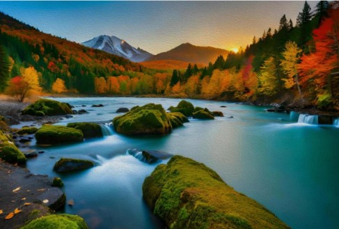 Алмазная мозайка 'Осень в горах' (блест.) 20х30 см, на картоне с част. заполн. 20 цветов, НД-0988