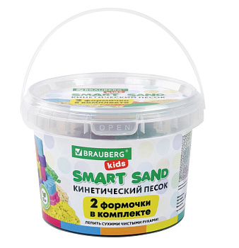 Песок для лепки кинетический BRAUBERG KIDS, желтый, 500 г, 2 формочки, ведерко, 665091